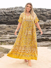 Plus Size Floral Tie Neck Flutter Sleeve Maxi Dress OutfitFlow